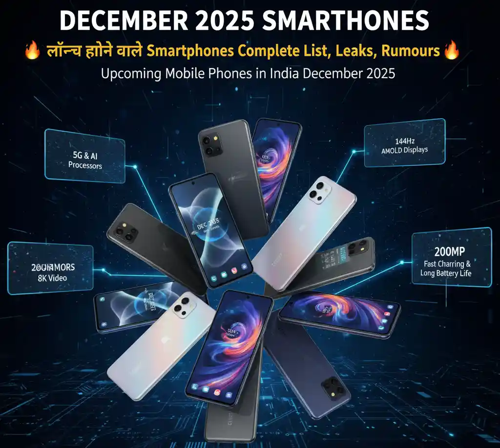 December 2025 में लॉन्च होने वाले Smartphones Complete List, Leaks, Rumours & Expected Specs Upcoming Mobile Phones in India December 2025
